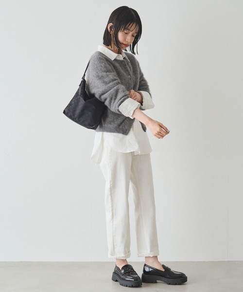 russet(ラシット) ショルダーバッグ美品  - グレー×白 ストラップ着脱可/巾着型 ジャガード Russet - russet(ラシット) ショルダーバッグ美品 - グレー×白