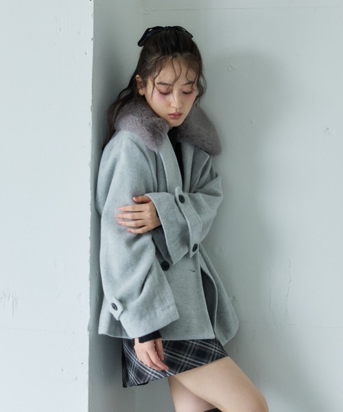 archives（アルシーヴ） ピーコート pコート ファーカラー付ウール