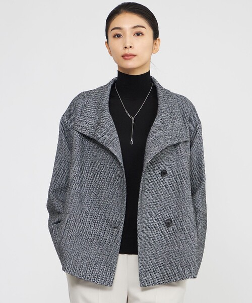 ポールスチュアート ロングコート 6 ツイード グレー ステンカラー DMW SANYOCOAT×Paul Stuart】 ブリティッシュツイード ダブルトレンチ
