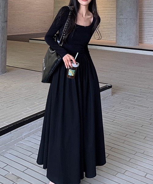 ワンピース スクエアネックドッキングロングワンピース : ZOZOTOWN