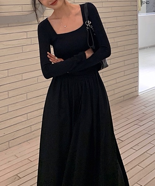 ワンピース スクエアネックドッキングロングワンピース : ZOZOTOWN