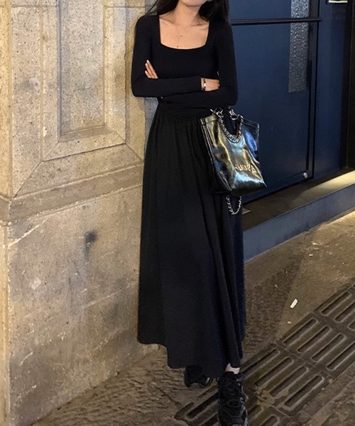 ワンピース スクエアネックドッキングロングワンピース : ZOZOTOWN