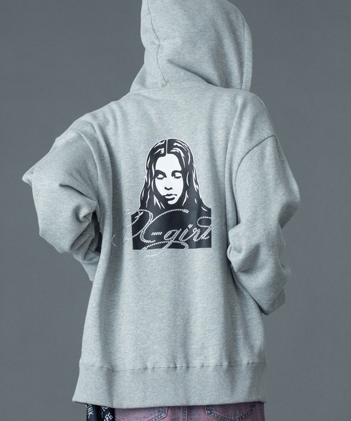 X-girl（エックスガール） パーカー RHINESTONE LOGO AND FACE ZIP UP