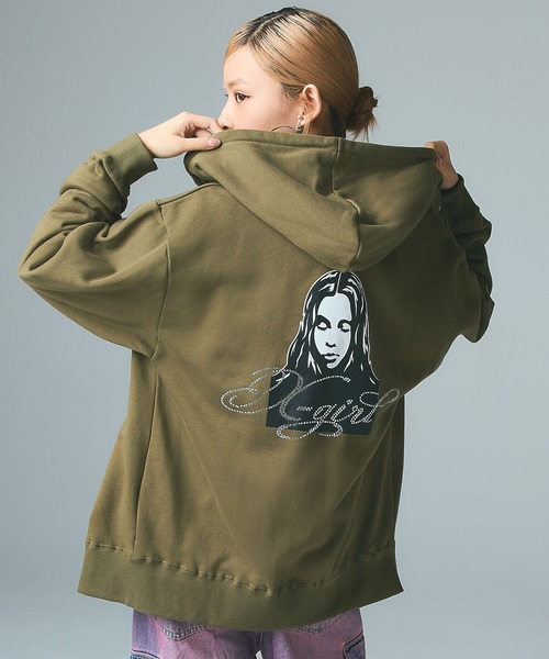 X-girl（エックスガール） パーカー RHINESTONE LOGO AND FACE ZIP UP