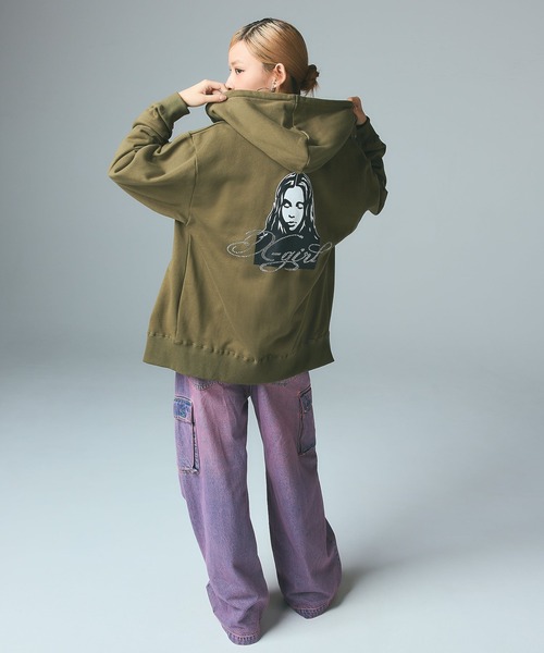 X-girl（エックスガール） パーカー RHINESTONE LOGO AND FACE ZIP UP