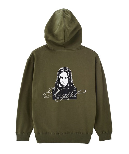 X-girl（エックスガール） パーカー RHINESTONE LOGO AND FACE ZIP UP