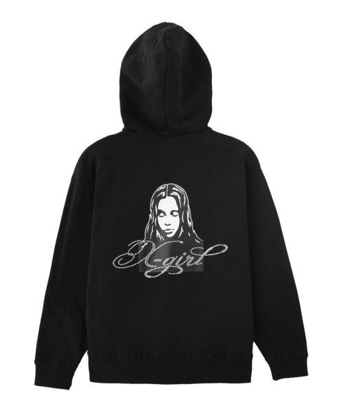 X-girl（エックスガール） パーカー RHINESTONE LOGO AND FACE ZIP UP