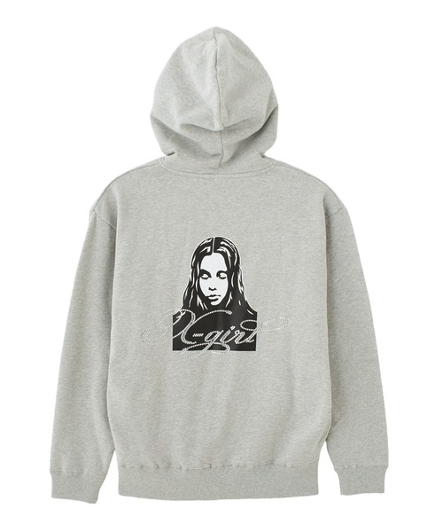 X-girl（エックスガール） パーカー RHINESTONE LOGO AND FACE ZIP UP