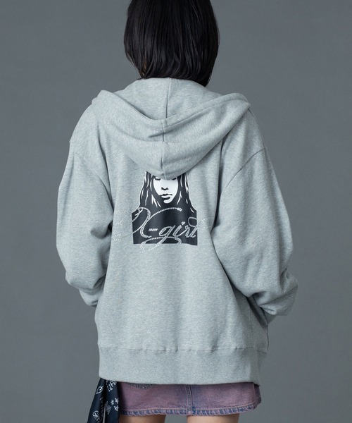 x-girl パーカー グレー　Mサイズ X-girl（エックスガール） パーカー CIRCLE LOGO AND FACE ZIP UP
