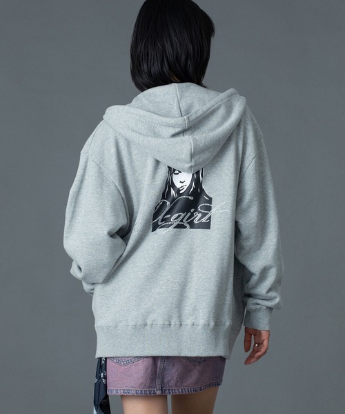 X-girl（エックスガール） パーカー RHINESTONE LOGO AND FACE ZIP UP