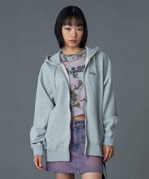 X-girl（エックスガール） パーカー RHINESTONE LOGO AND FACE ZIP UP