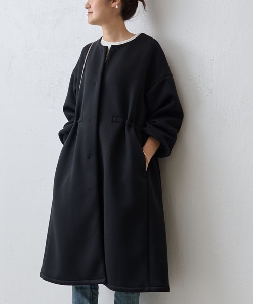 美品 BEAERDSLEY ビアズリー ノーカラー ウール コート 黒 サイズF BEARDSLEY（ビアズリー） ノーカラーコート FREE ブラック レディース