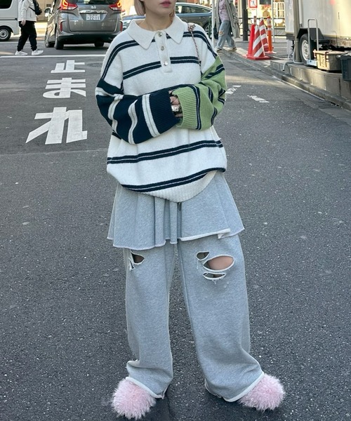 Alley Tokyo スウェットパンツ ジャージ ダメージスウェパンとフレア