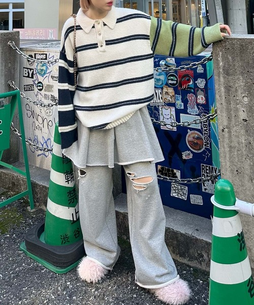 Alley Tokyo スウェットパンツ ジャージ ダメージスウェパンとフレア