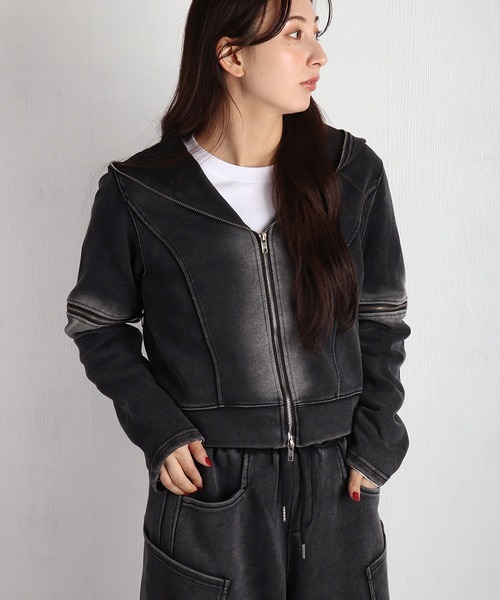 WESTSEA（ウエストシー） パーカー フェード加工 クロップド丈 フルZIP