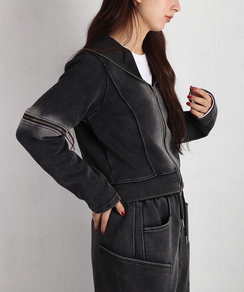 WESTSEA（ウエストシー） パーカー フェード加工 クロップド丈 フルZIP