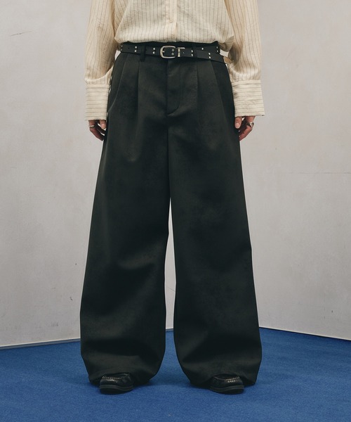 Adoon plain パンツ Two-Tuck Wide Artificial Grain Pants / 2タック