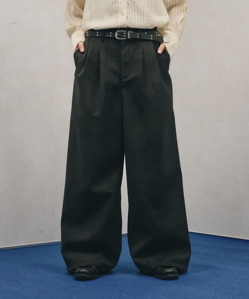 Adoon plain ワイドパンツ パンツ Two-Tuck Wide Artificial Grain