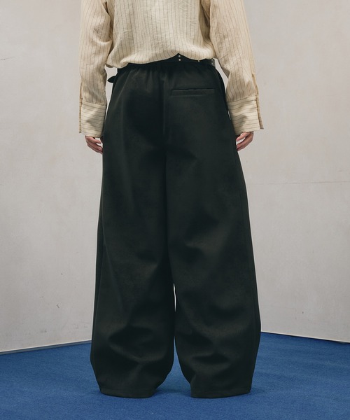 Adoon plain パンツ Two-Tuck Wide Artificial Grain Pants / 2タック