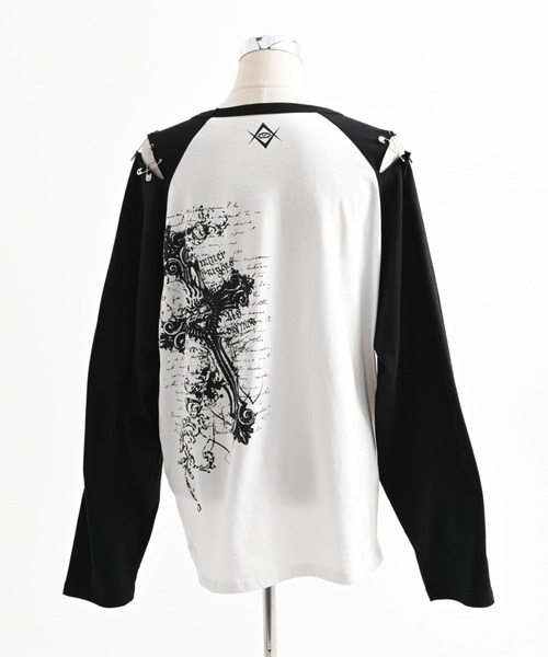 あ*.様 BEDROCK スカルデザイン 片袖プリント長袖カットソー ifラルク REFLEM（レフレム） tシャツ 「REFLEM/レフレム」スカルプリント