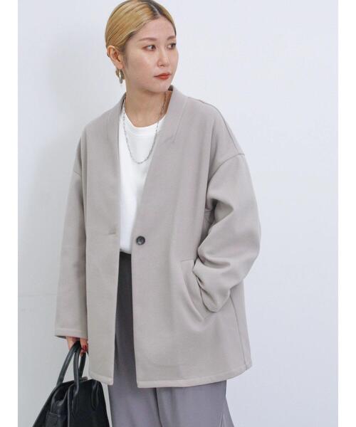 「Samansa Mos2 blue」 ノーカラーコート M オフホワイト レディース_画像9