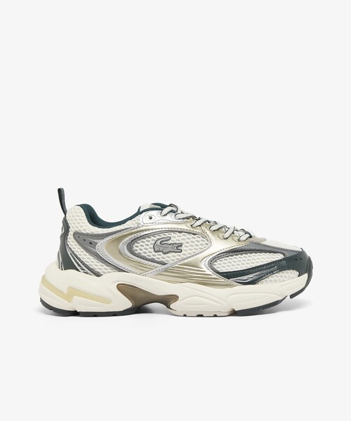 「LACOSTE」 ローカットスニーカー 24.5cm ホワイト×グリーン レディースの画像