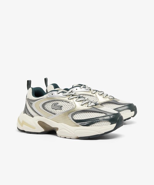 「LACOSTE」 ローカットスニーカー 24.5cm ホワイト×グリーン レディースの画像