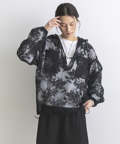 【ブラック】【撥水機能付き】アノラック風ブラウス ブラウス シャツ レーススキッパーアノラックパーカー レディース