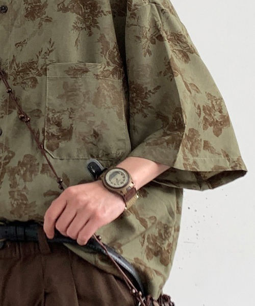 KELVIN シャツ 半袖 Botanical Pattern Oversized Shirt ボタニカル柄
