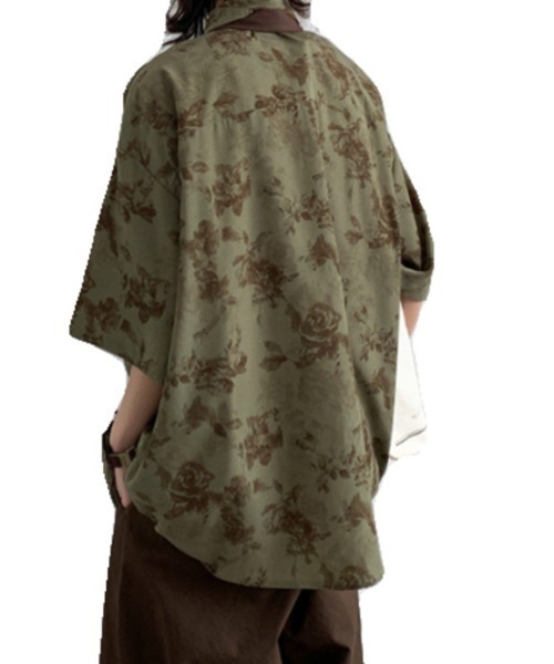 KELVIN シャツ 半袖 Botanical Pattern Oversized Shirt ボタニカル柄