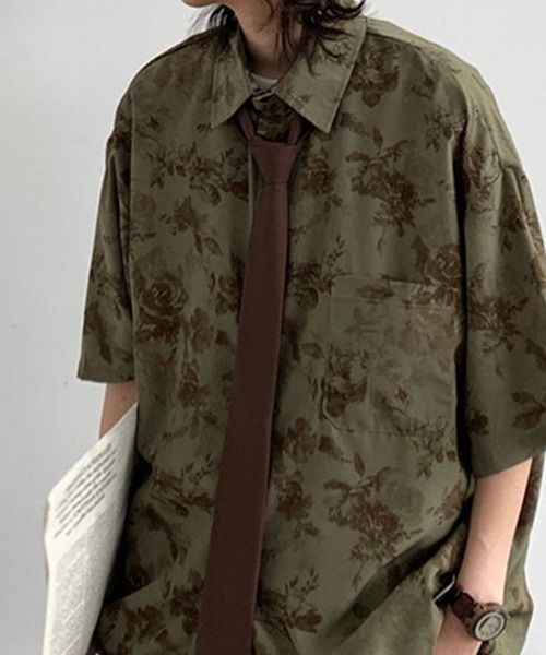 KELVIN シャツ 半袖 Botanical Pattern Oversized Shirt ボタニカル柄