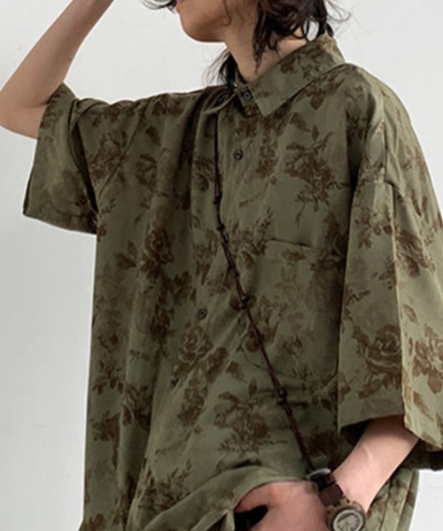 KELVIN シャツ 半袖 Botanical Pattern Oversized Shirt ボタニカル柄