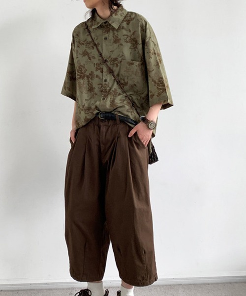 KELVIN シャツ 半袖 Botanical Pattern Oversized Shirt ボタニカル柄