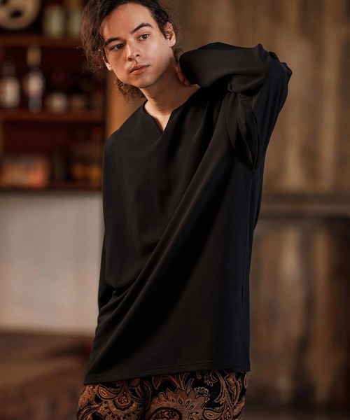 「CAMBIO」 長袖Tシャツ M ブラック メンズ_画像4