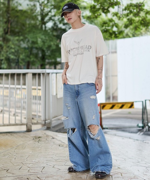 デニムパンツ エクストラワイドダメージデニムパンツ