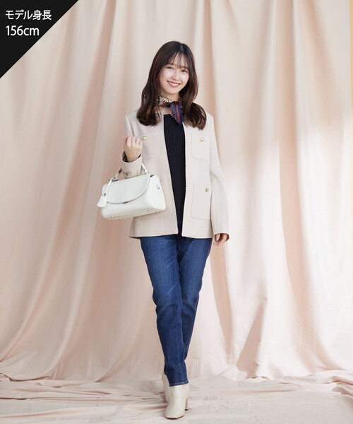 「Tiaclasse」 ノーカラージャケット 11号 ネイビー レディース_画像8