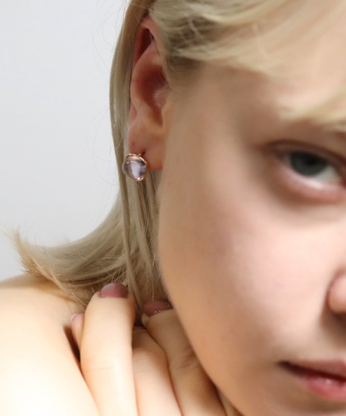 cui-cui K10 ピンクアメジストカボションピアス cui-cui（キュイキュイ） ピアス カラーストーン カボション ピアス