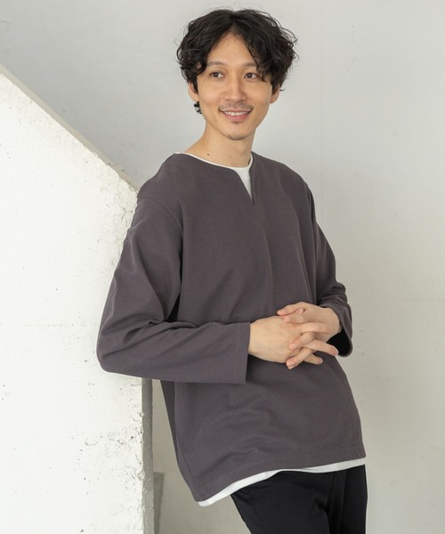 GLOBAL WORK（グローバルワーク） tシャツ キーネックレイヤード/長袖