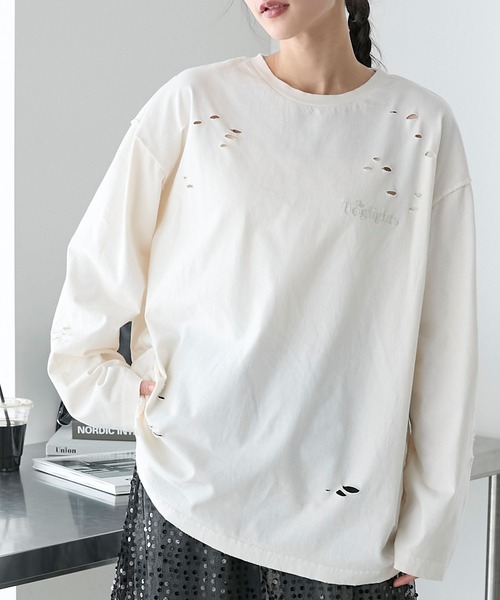 公式の店舗 forksy. tシャツ 「forksy.」ダメージ加工ワンポイント刺繍 トップス