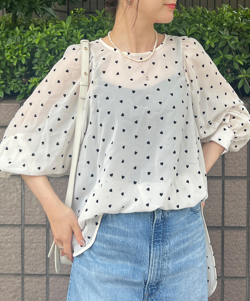 ブラウス シャツ ハートフロッキーシアーブラウス レディース