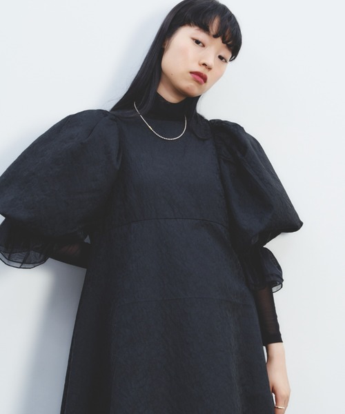PERNA（ペルナ） ワンピース 半袖 ジャガードバルーンパフスリーブ