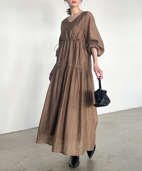 お値下げ！シアーチェックティアードワンピース w closet ワンピース シアーチェックティアードキャミワンピース