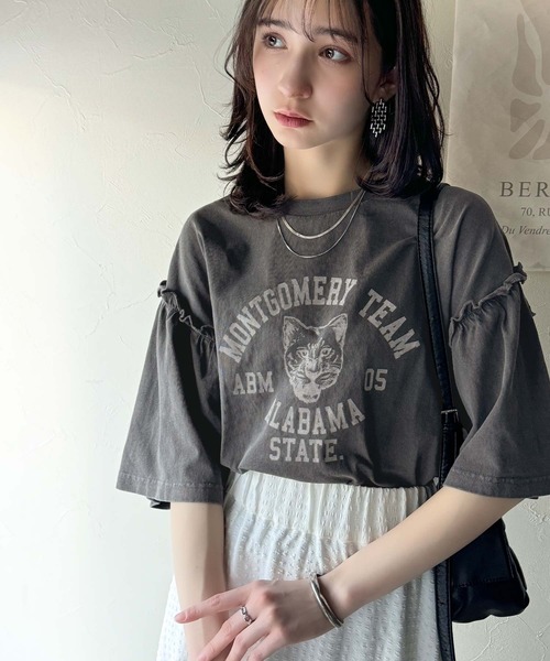 100-140]【すみっコぐらし】肩フリル長袖Tシャツ(カットソー・T