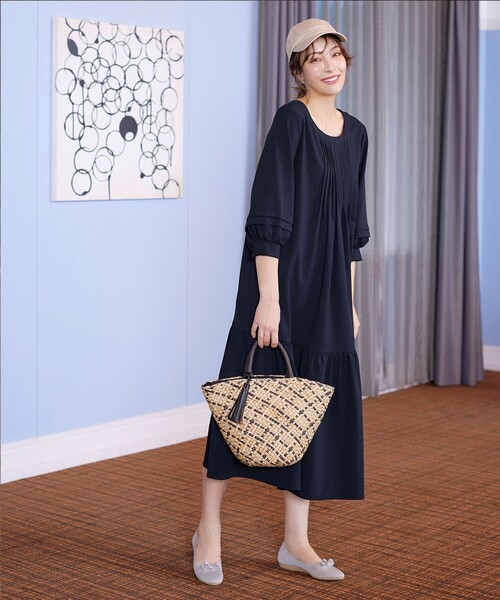 Tiaclasse ワンピース パフ袖ピンタックロングワンピース : ZOZOTOWN