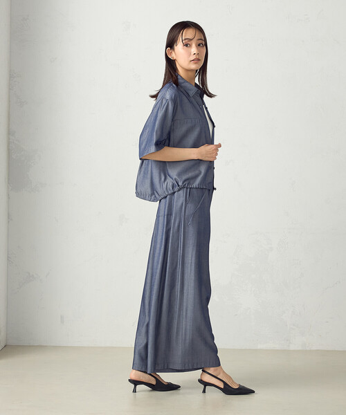 ブラウス シャツ デニム風ドロスト付き ショートシャツ / セットアップ対応 レディース COMME CA ISM ブラウス シャツ デニム風ドロスト付き ショート