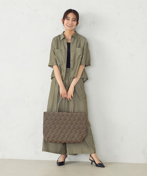COMME CA ISM ブラウス シャツ デニム風ドロスト付き ショート