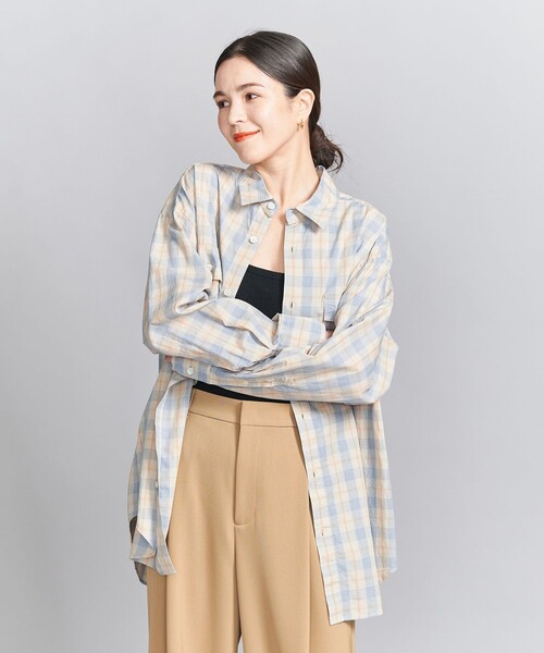 ブラウス シャツ 麻コットン チェック シャツ レディース
