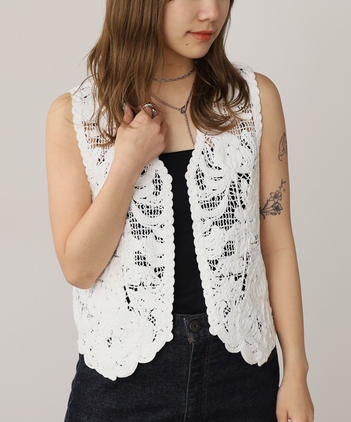 ADAWAS ベスト ジレ ADAWAS/アダワス LILY EMBROIDERY V-NECK