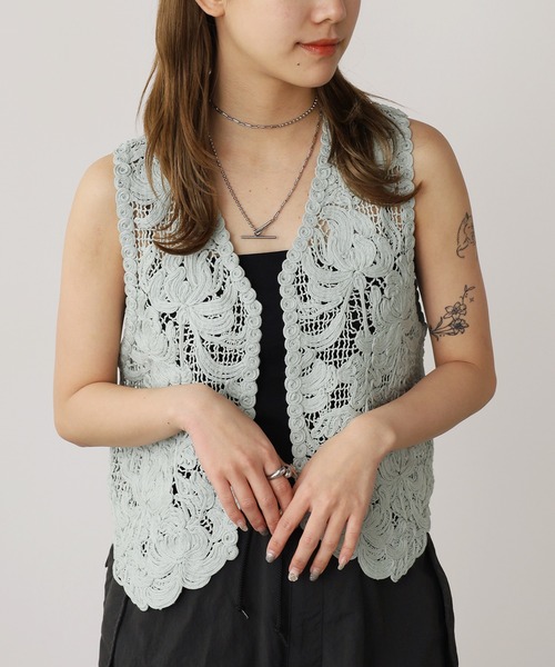 ADAWAS ベスト ジレ ADAWAS/アダワス LILY EMBROIDERY V-NECK