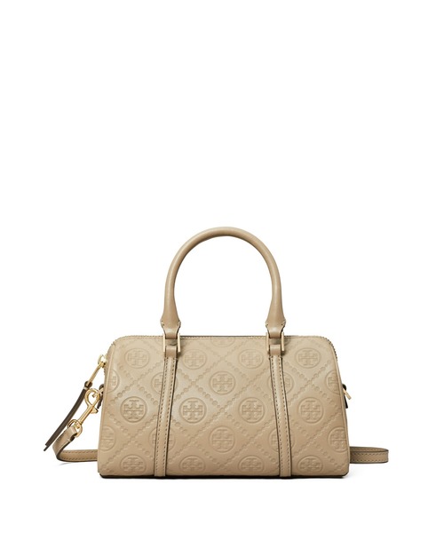 即日発送 ★Tory Burch★ モノグラム バレル バッグ Tモノグラム ペブル プチバレルバッグ: レディース クロスボディ